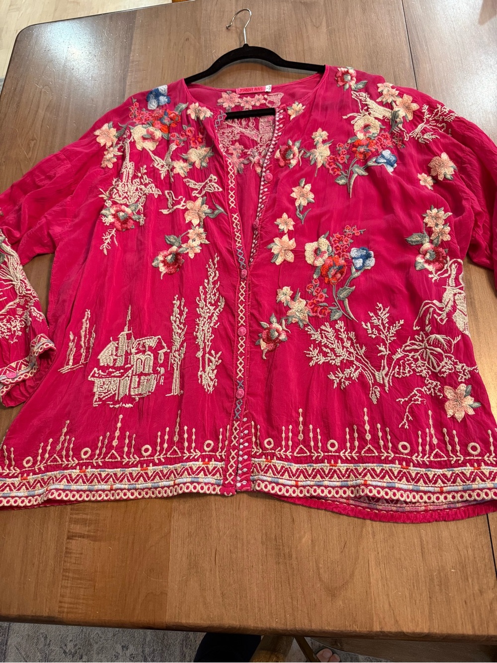 Johnny Was Hot Pink Embroidered Floral Top